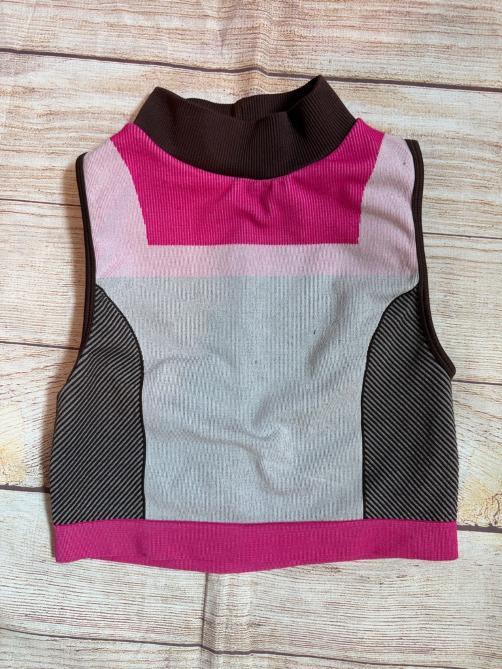Zara Pink, Brown & Light Gray Colorblock Preppy Sleeveless Knit Crop Top